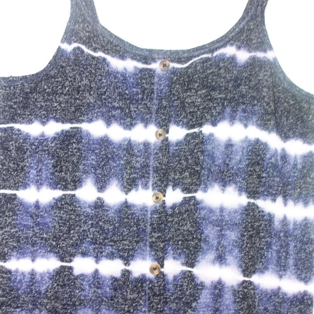 Justice Blue Black Tie Dye Tie Front Tank Top Shirt Tee Girl's Size 14